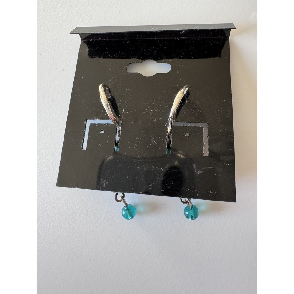 Women's Fashion Blue Teal & Silver Bead Dangle Earrings, Shimmering New - Picture 2 of 2